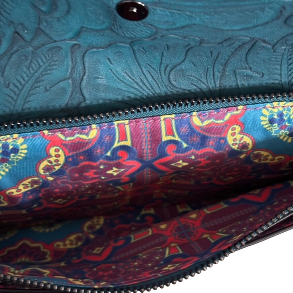 Anna Sui X Inc Western Tooled Leather Clutch Teal Turquoise Studded View 5